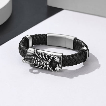 Scorpion Leather Braided Bracelet Stainless Steel