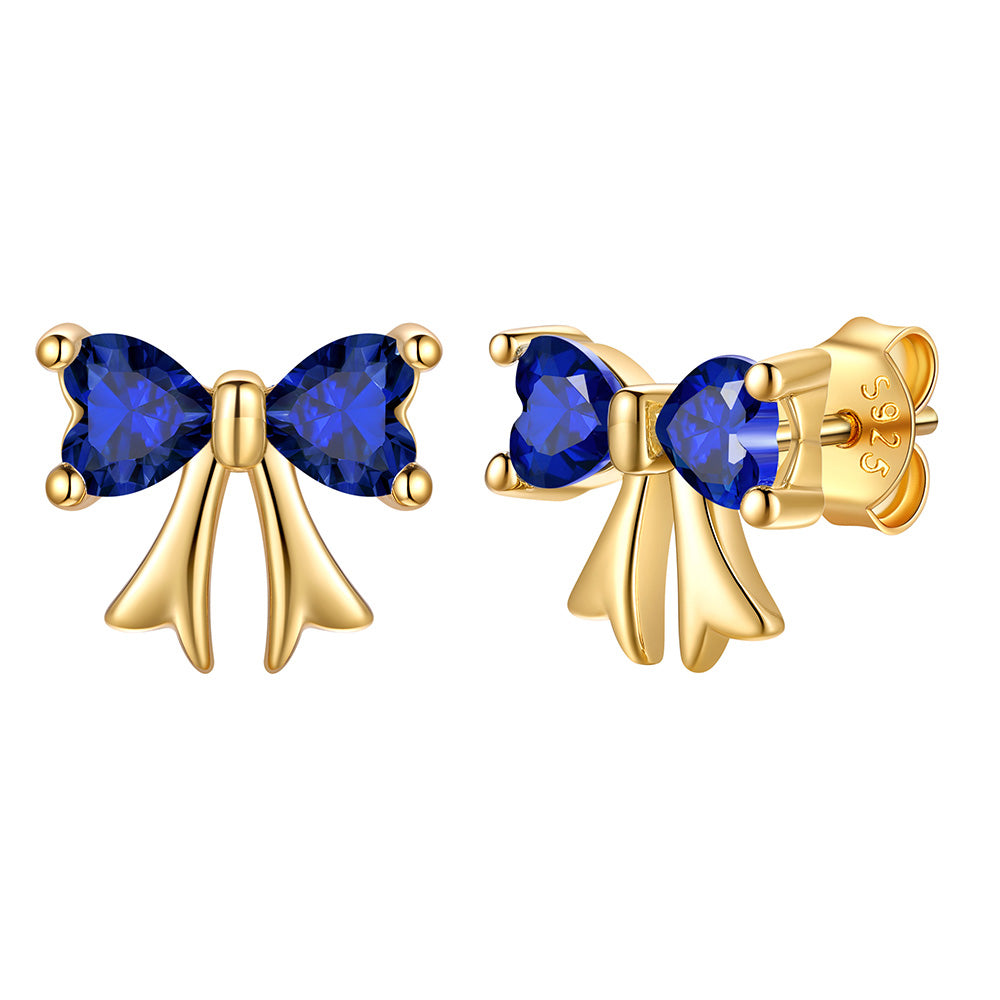 September Birthstone Bow Earrings Gold Plated