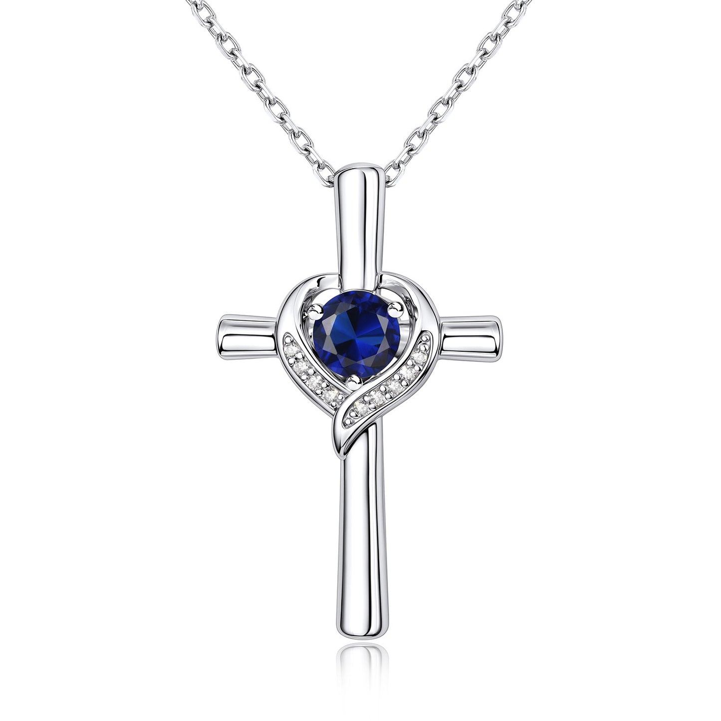 September Birthstone Cross Necklace For Women on a white background