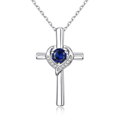 September Birthstone Cross Necklace For Women on a white background