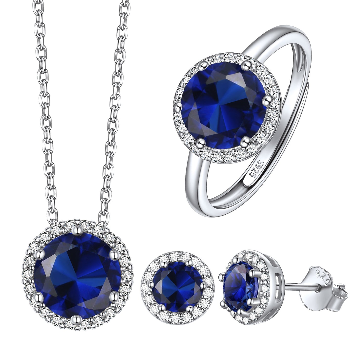 Round Halo Birthstone Jewelry Set