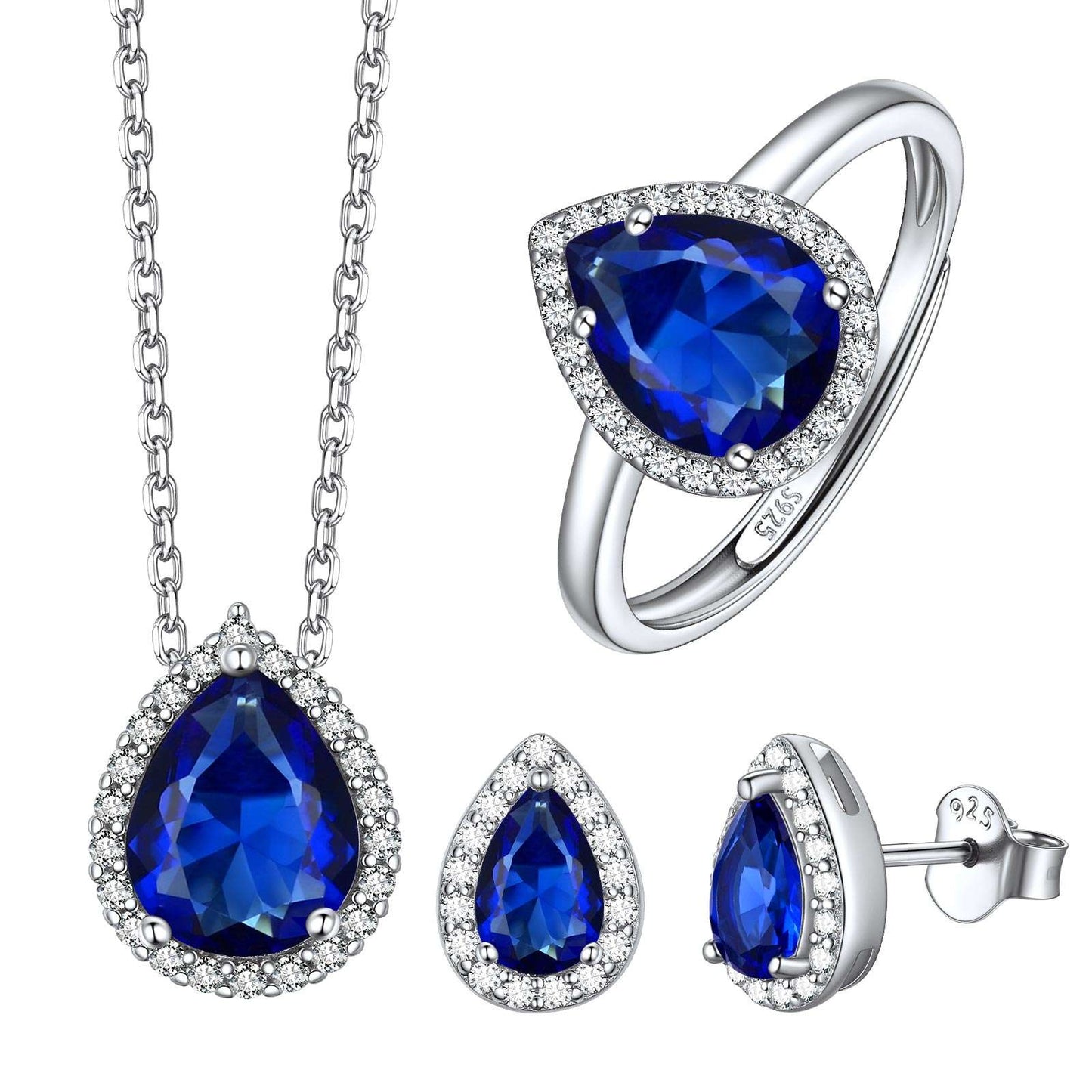 September Halo Teardrop Birthstone Jewelry Set