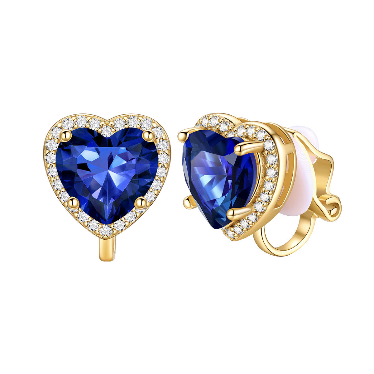 September Heart Birthstone Clip-on Earrings Gold Plated