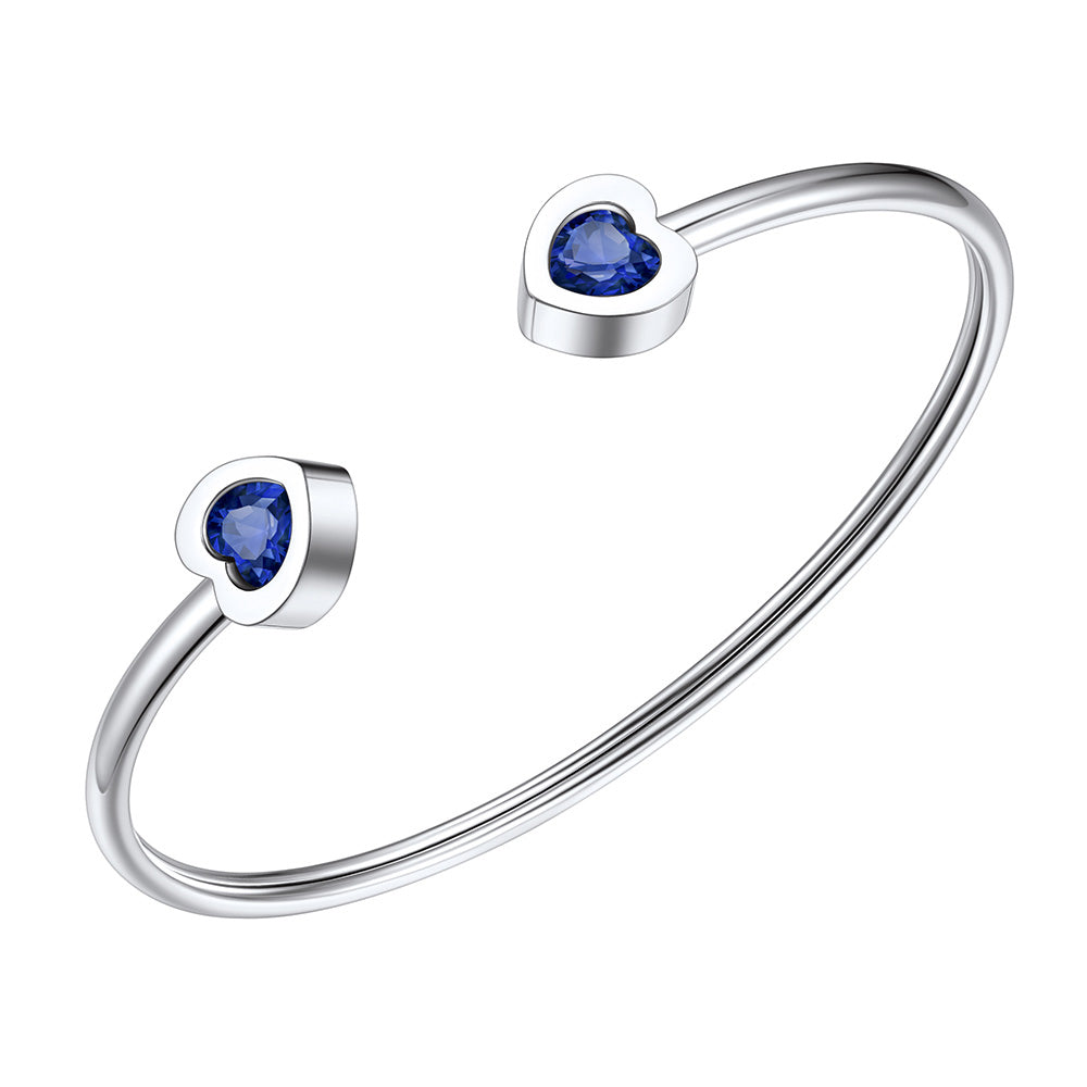 September Heart Birthstone Cuff Bracelet