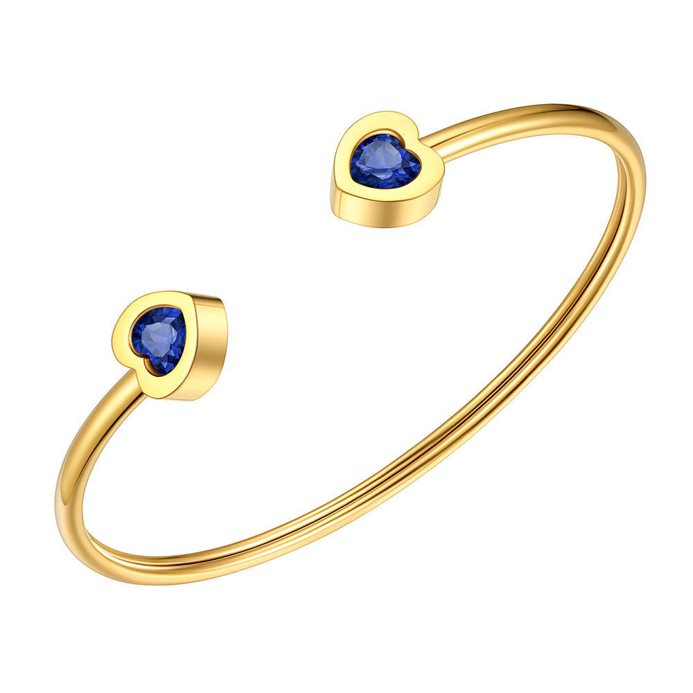 September Heart Birthstone Cuff Bracelet Gold