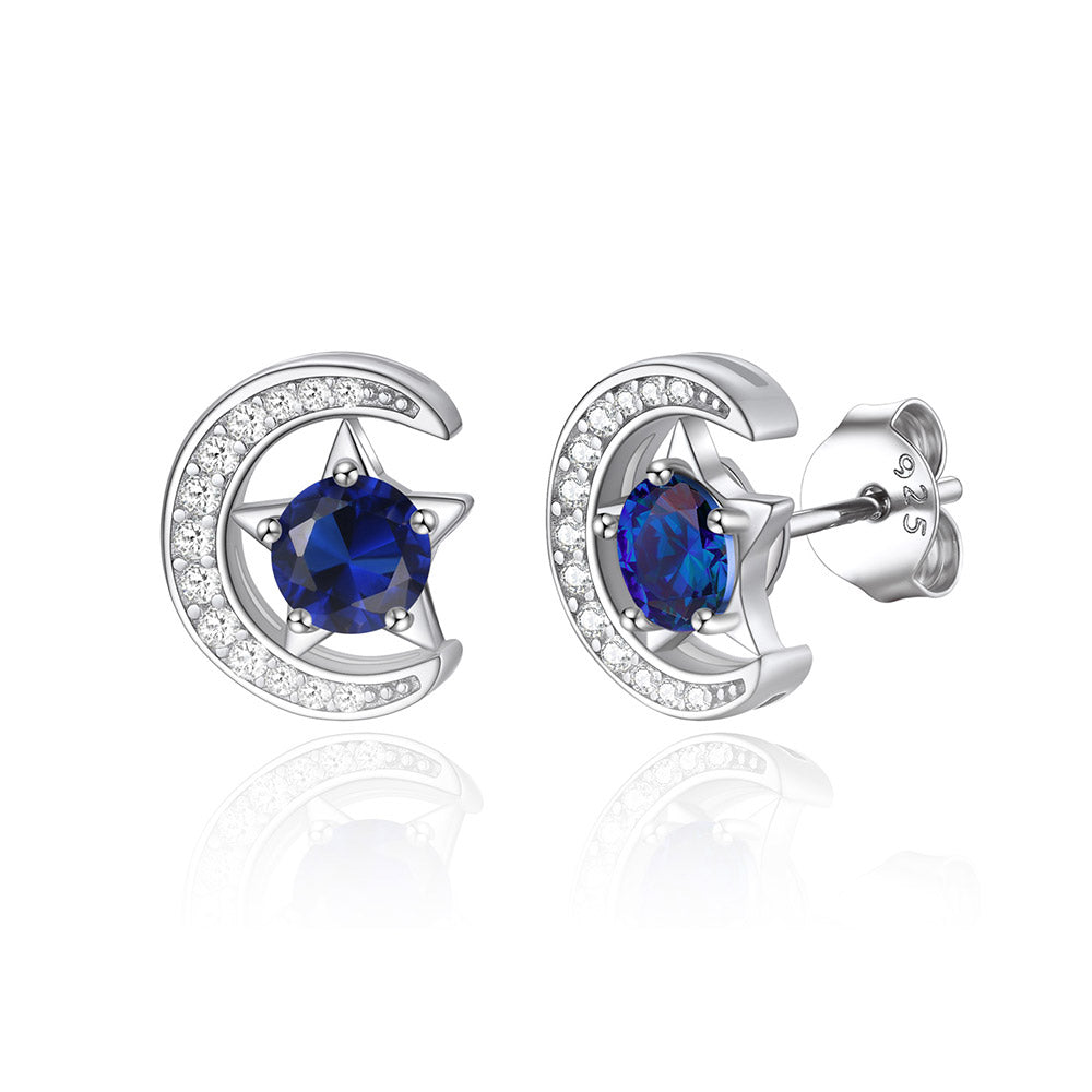 September Moon Star Birthstone Stud Earrings