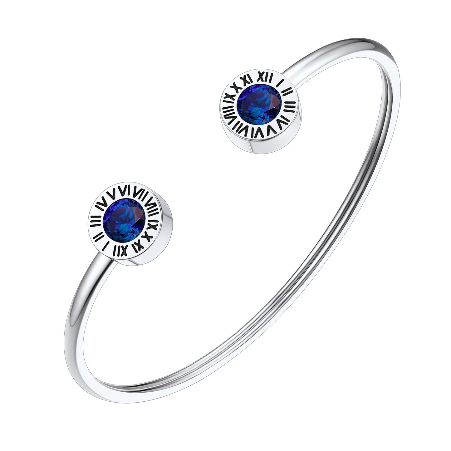 September Roman Numerals Birthstones Cuff Bracelet