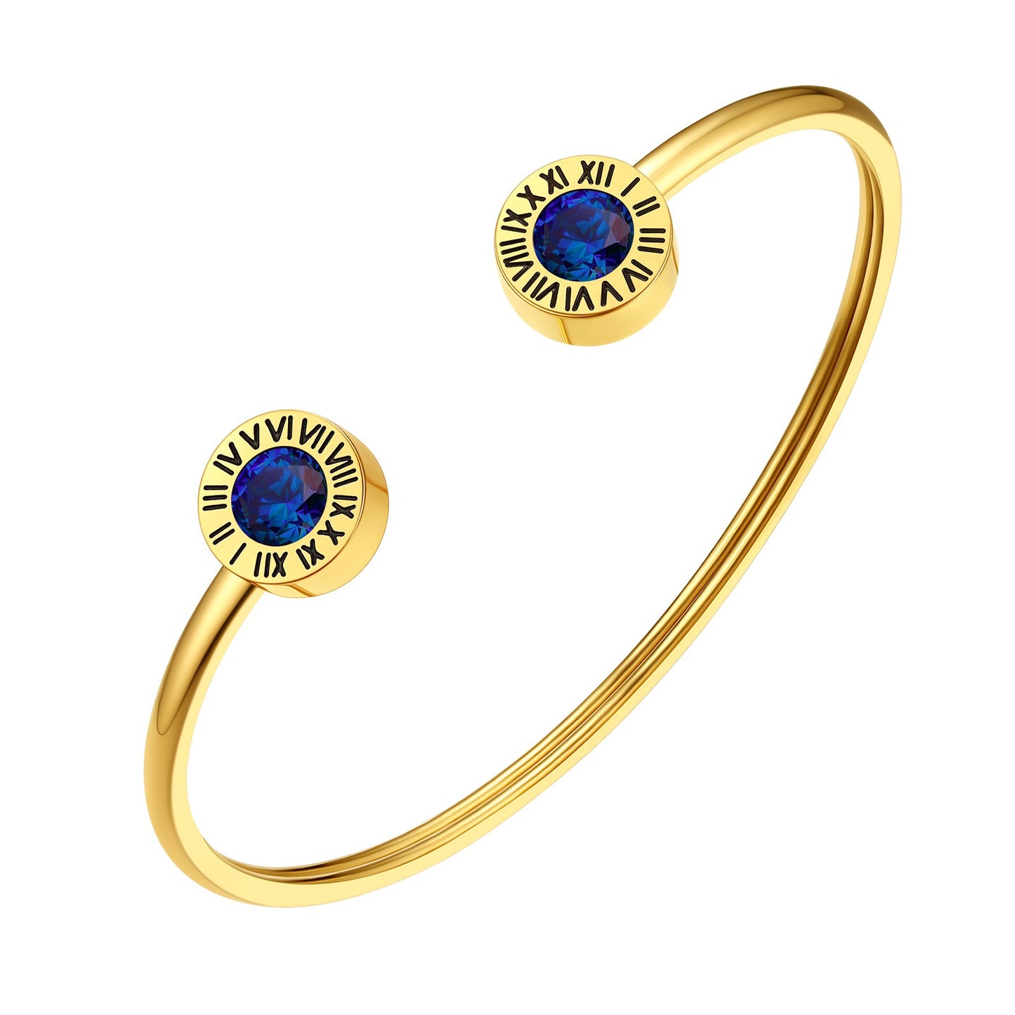 September Roman Numerals Birthstones Cuff Bracelet Gold