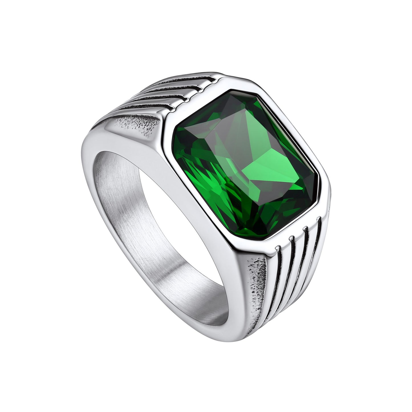 Men's Emerald Ring, Silver