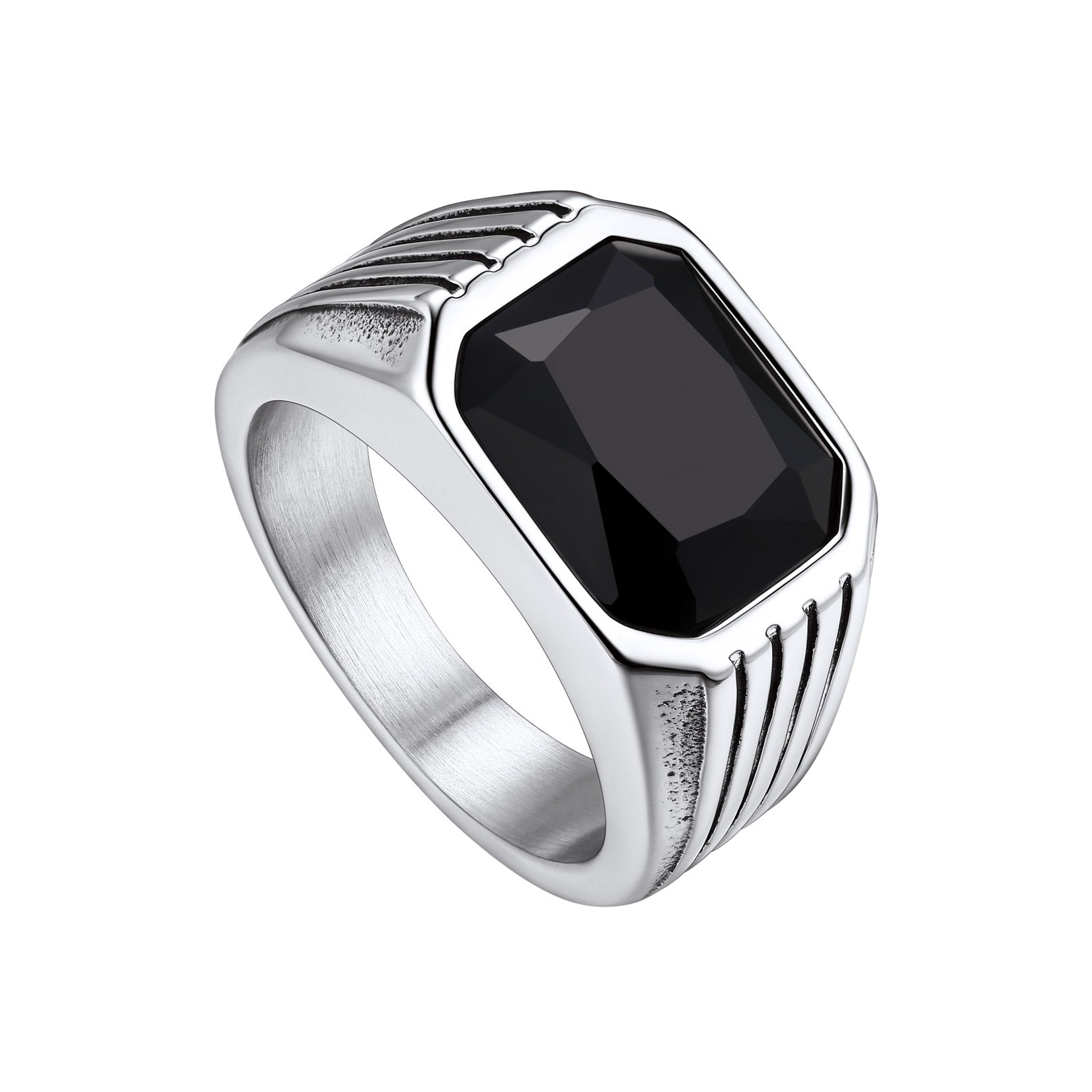 Men's Black Onyx Ring, Silver