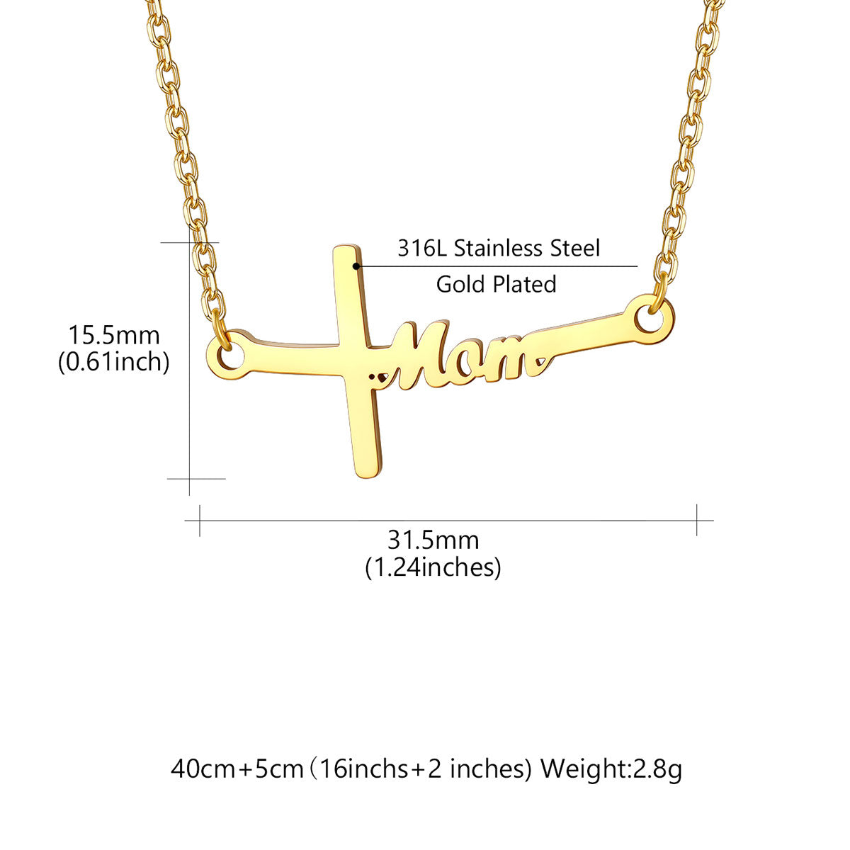  Sideways Cross Mom Necklace Dimension Durable