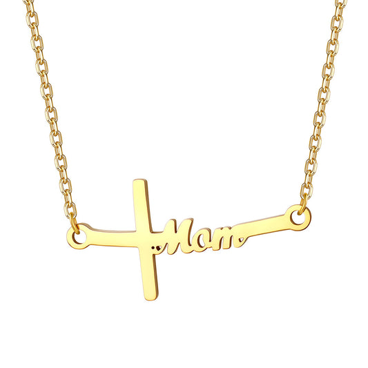 Sideways Cross Mom Necklace Gift for Mother