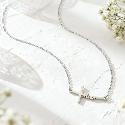 
Sideways Cross Mom Necklace Silver
