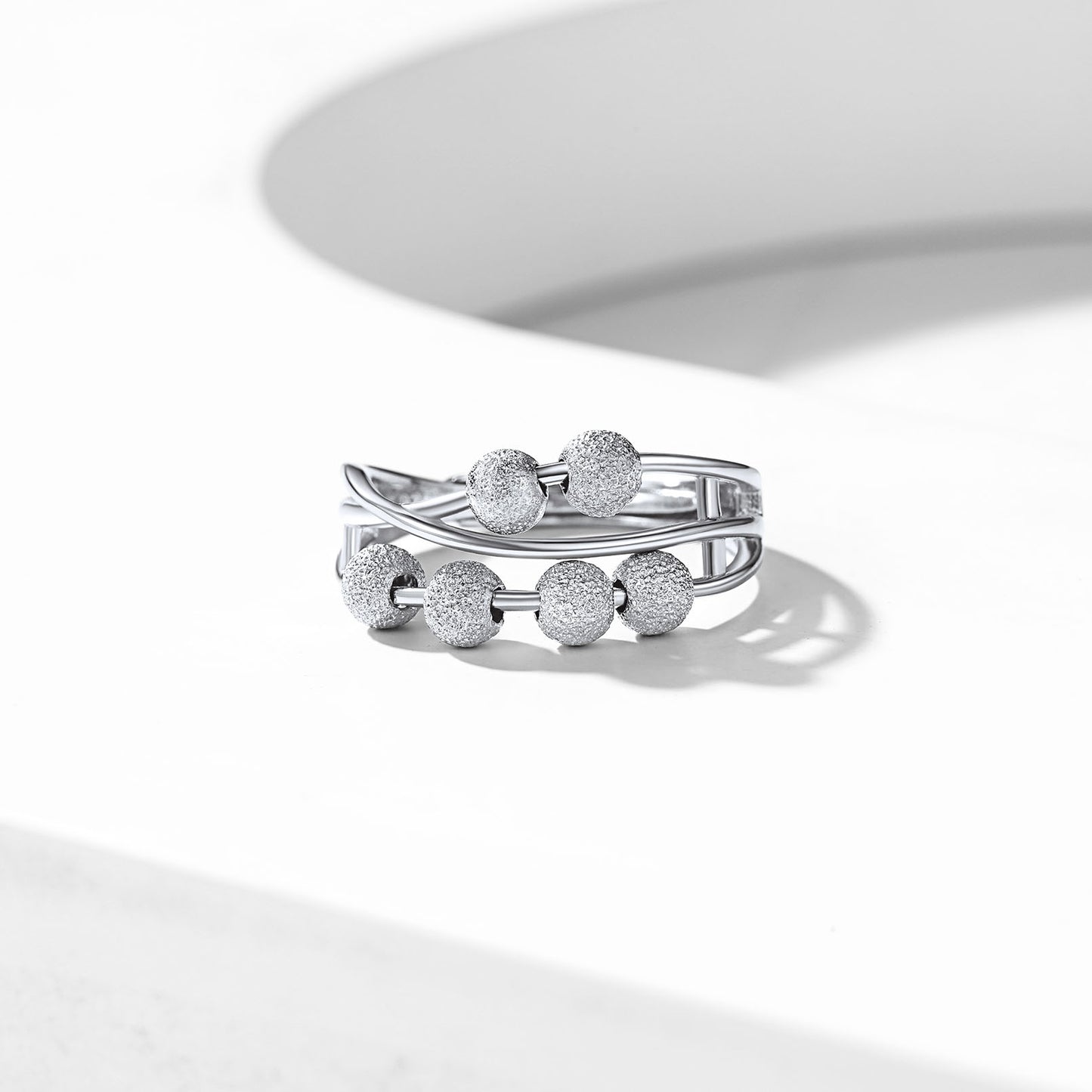 Silver Beads Anxiety Fidget Ring Adjustable