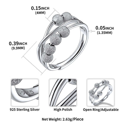 Silver Beads Anxiety Fidget Ring Dimension, Durable