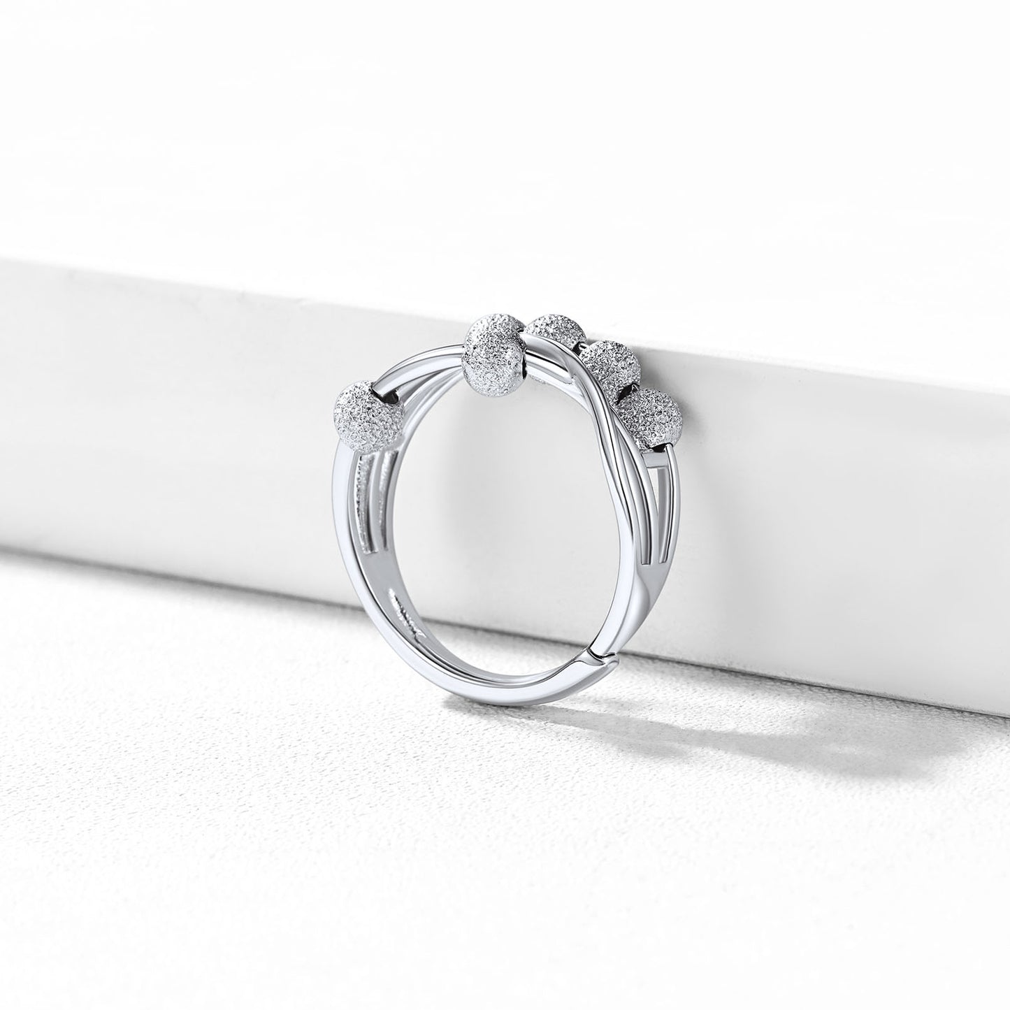 Silver Beads Anxiety Fidget Ring for Women