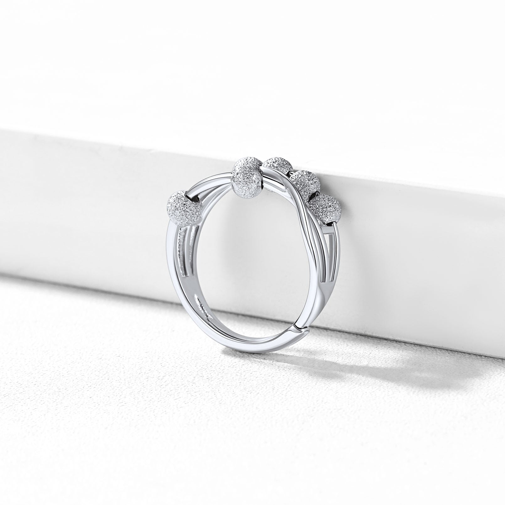Silver Beads Anxiety Fidget Ring for Women