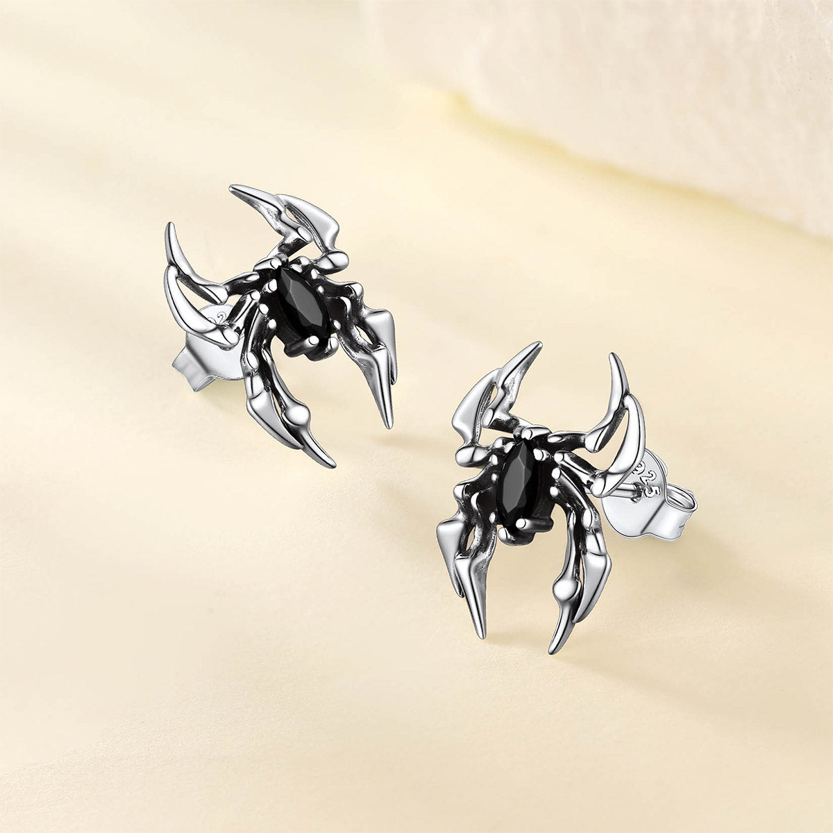 Silver Black CZ Spider Stud Earrings