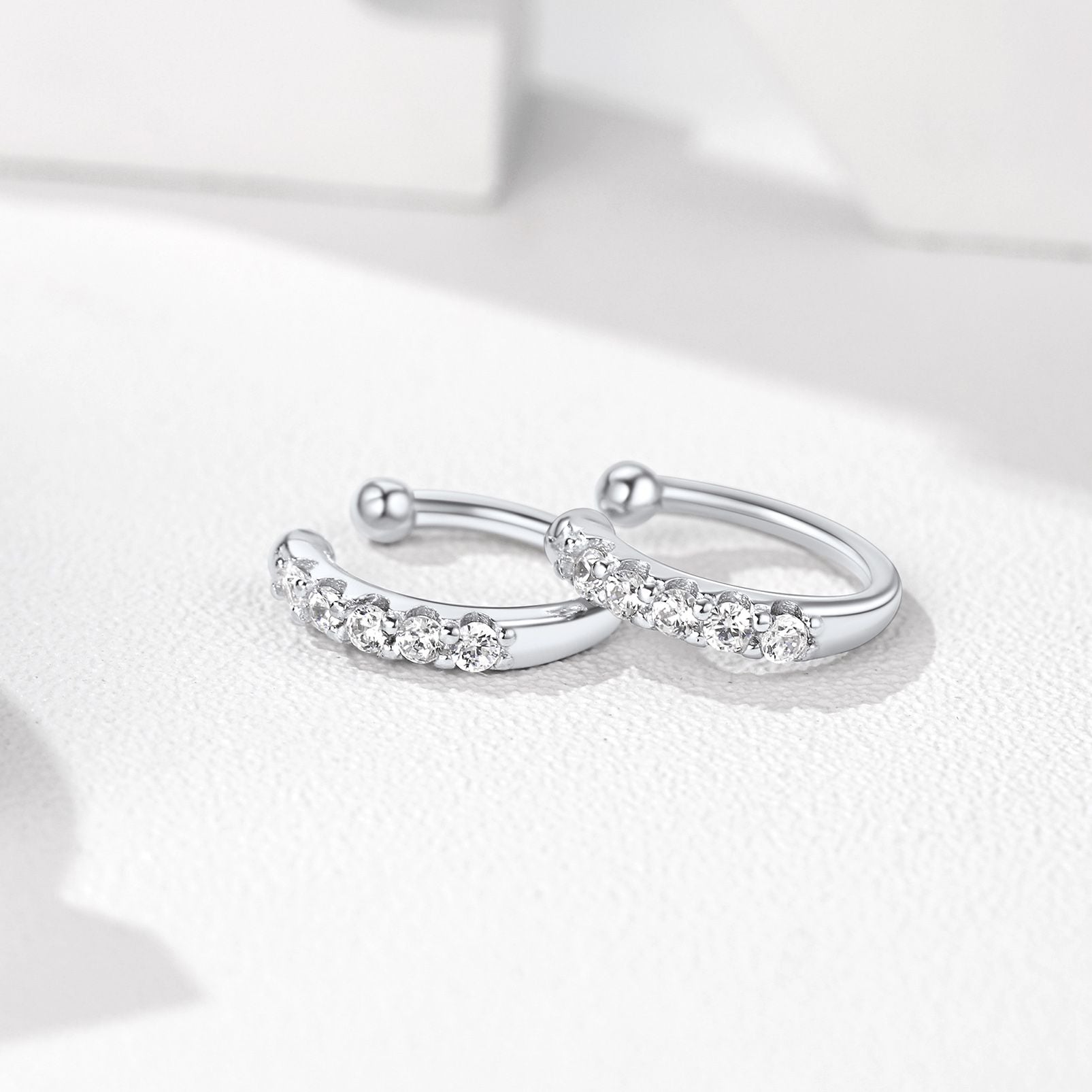 Silver CZ Ear Cuff Clip on Earrings