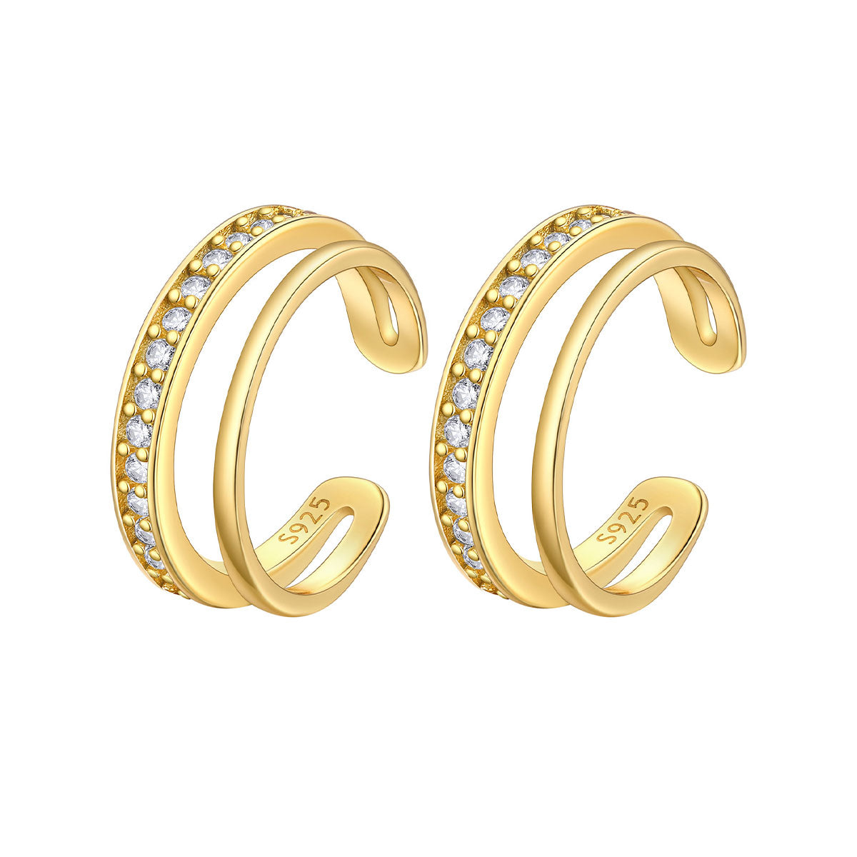 Silver CZ Ear Cuff Earrings Clip On Earrings Gold Plated