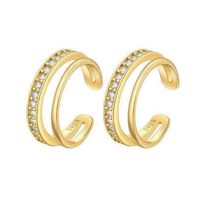 Silver CZ Ear Cuff Earrings Clip On Earrings Gold Plated