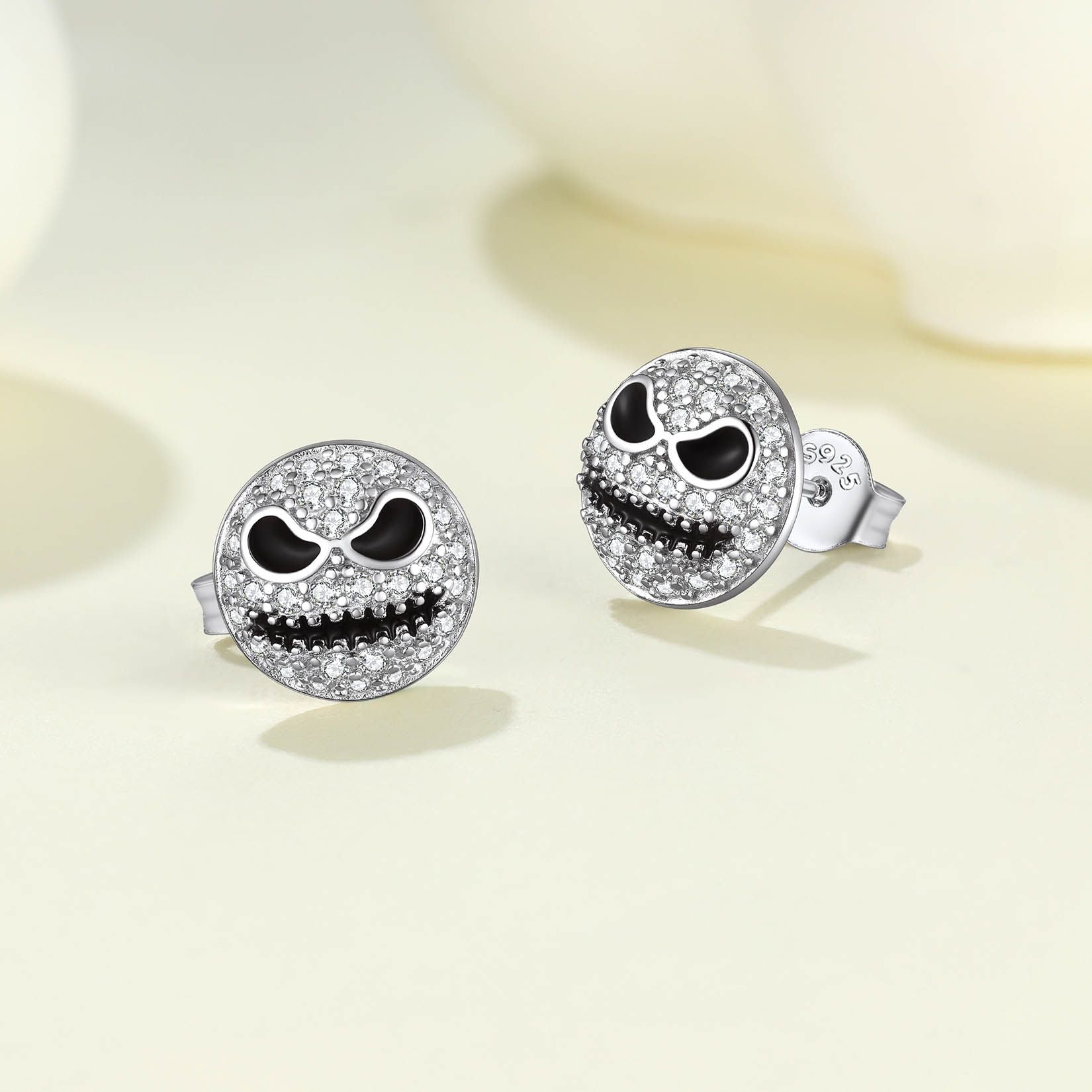 Silver CZ Skull of Jack Stud Earrings