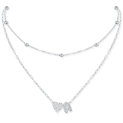 Silver CZ initial A necklace with a heart-shaped pendant on a white background