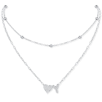 Silver CZ initial Y necklace with a heart-shaped pendant on a white background