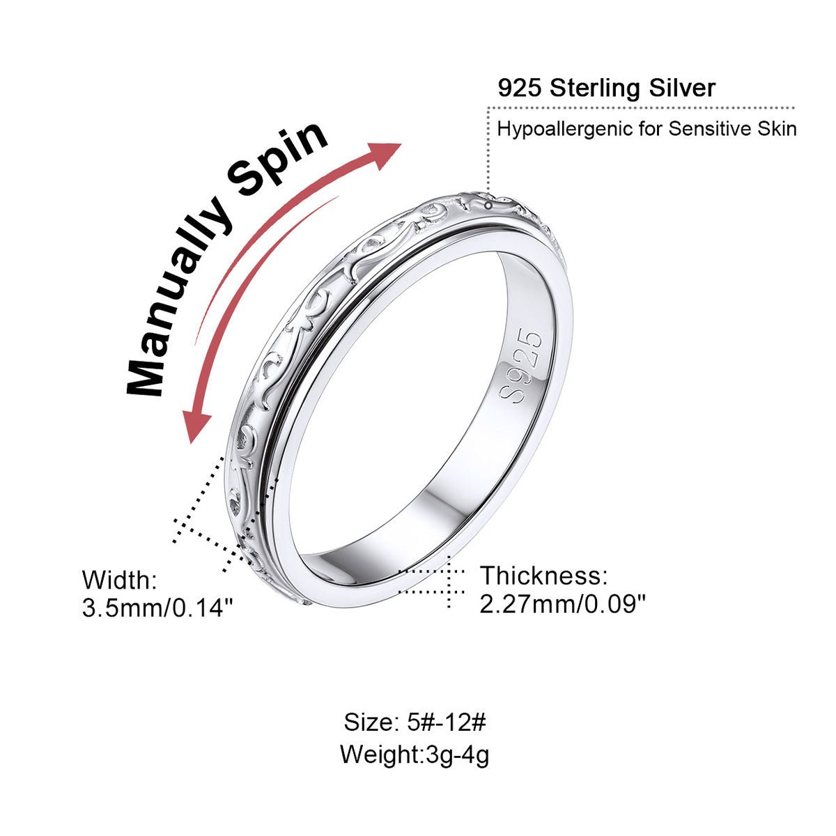 Silver Celtic Knot Anxiety Fidget Ring Dimension, Durable, Solid