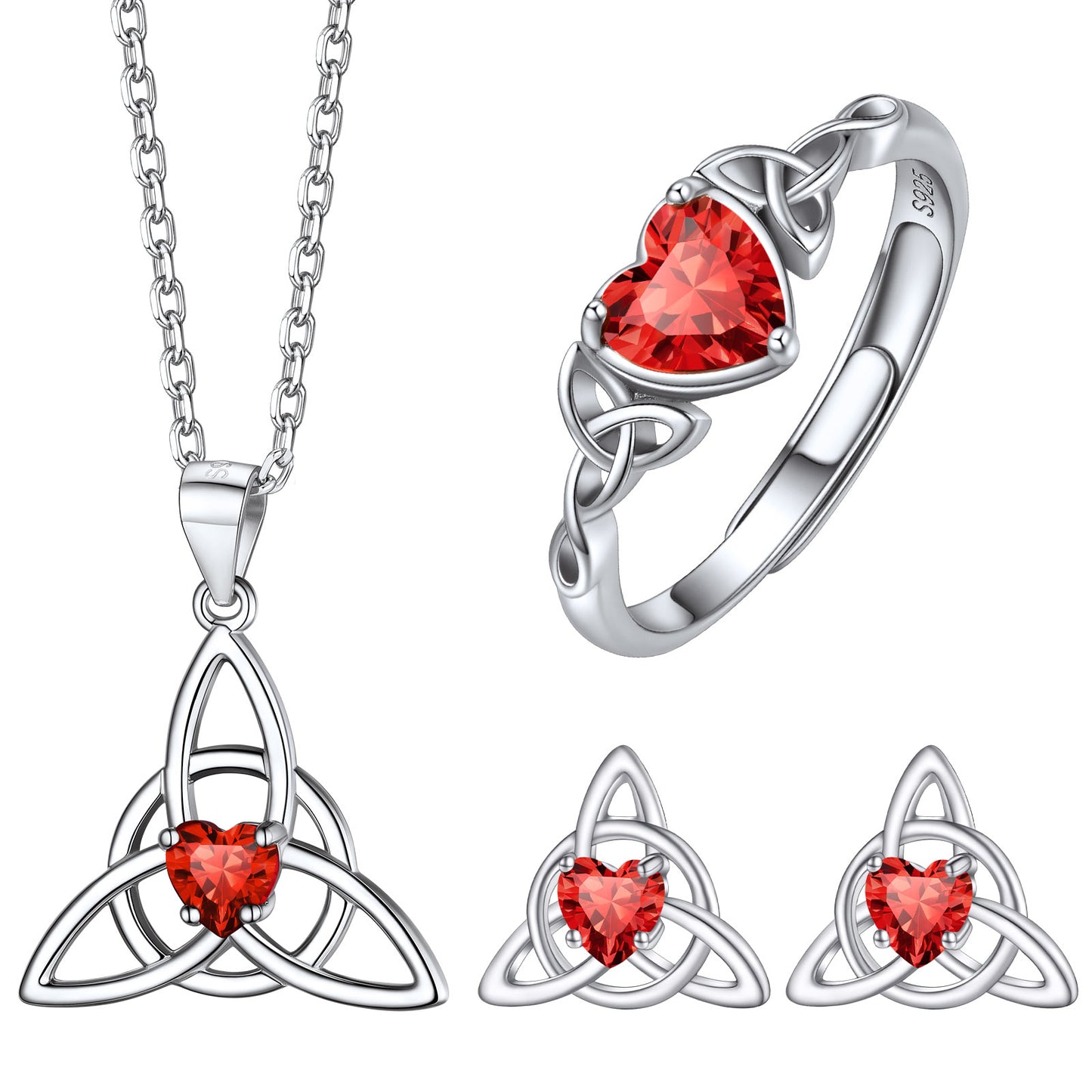 Silver Celtic Trinity Knot Birthstone Jewelry Set