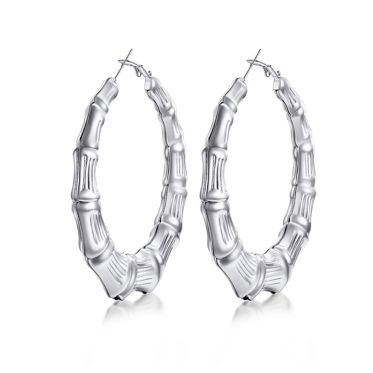 Silver Chunky hoop earrings on a white background