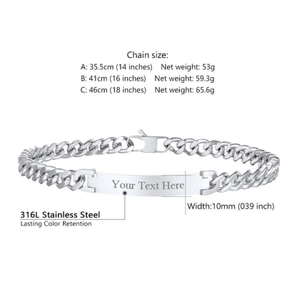 Silver Cuban chain necklace with customizable text on a white background