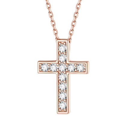 Silver Cubic Zirconia Cross Necklace Rose Gold Plated