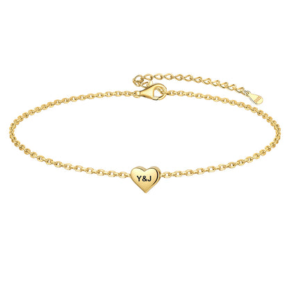 Silver Custom Engraved Heart Anklets Gold Plated