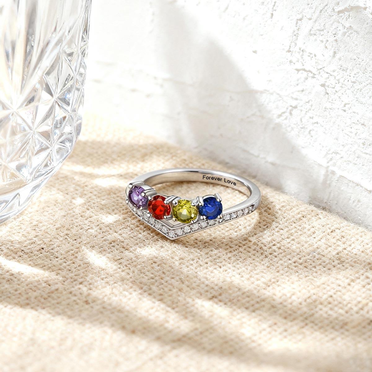 Silver Custom Family Birthstone Ring for Women