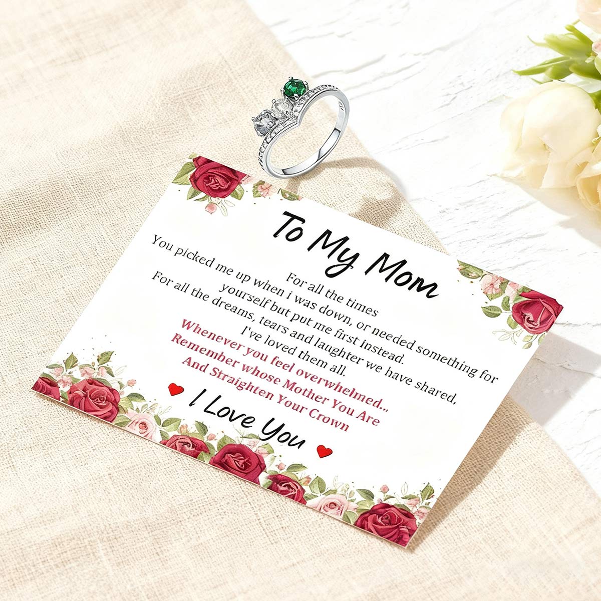 Silver Custom Family Birthstone Ring with greeting card