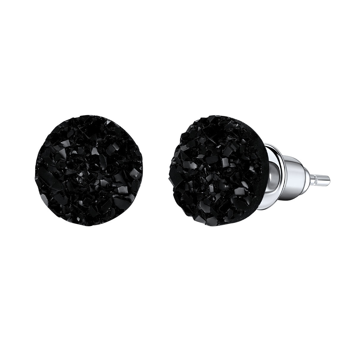 Silver Diamond Stud Earrings with black stone