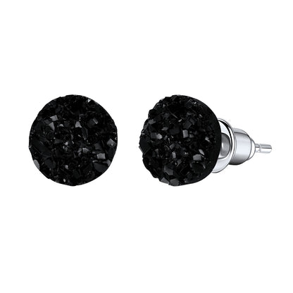 Silver Diamond Stud Earrings with black stone