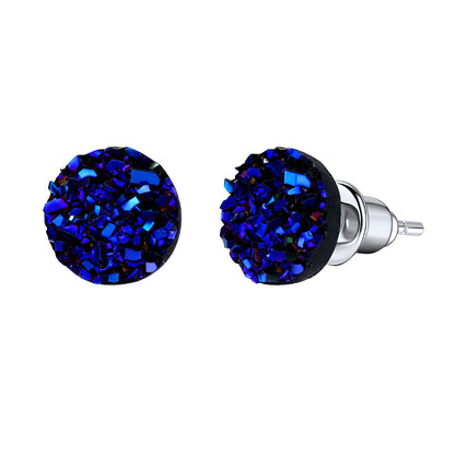 Silver Diamond Stud Earrings with blue stone
