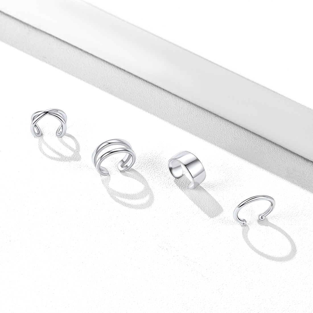 Silver Ear Cuff Earrings Set Non Piercing