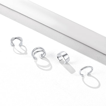 Silver Ear Cuff Earrings Set Non Piercing