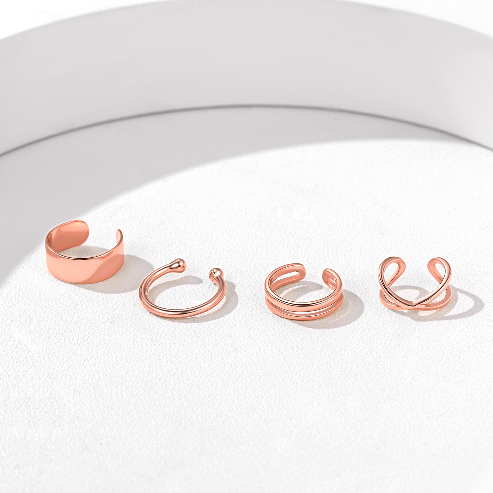Silver Ear Cuff Earrings Set Non Piercing Rose Gold Plated