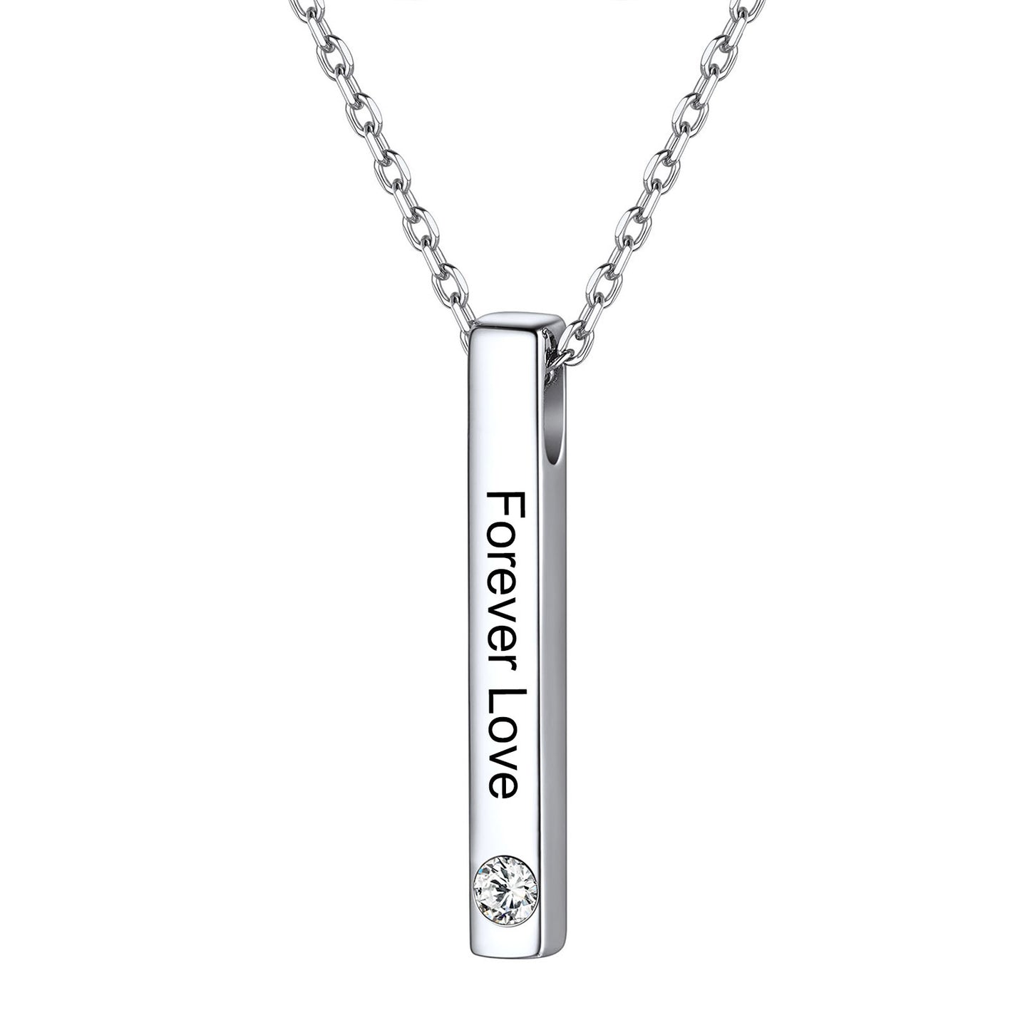 Silver Engravable Birthstone Bar Necklace