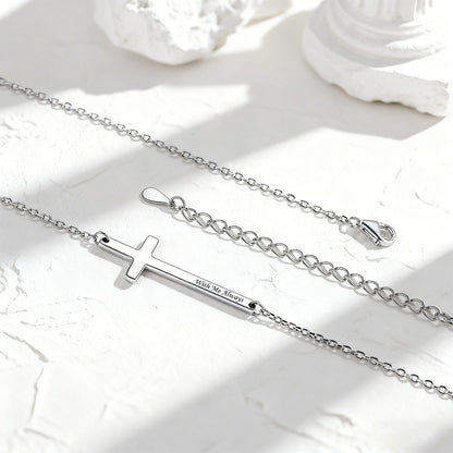 Silver Engraved Sideways Cross Necklace