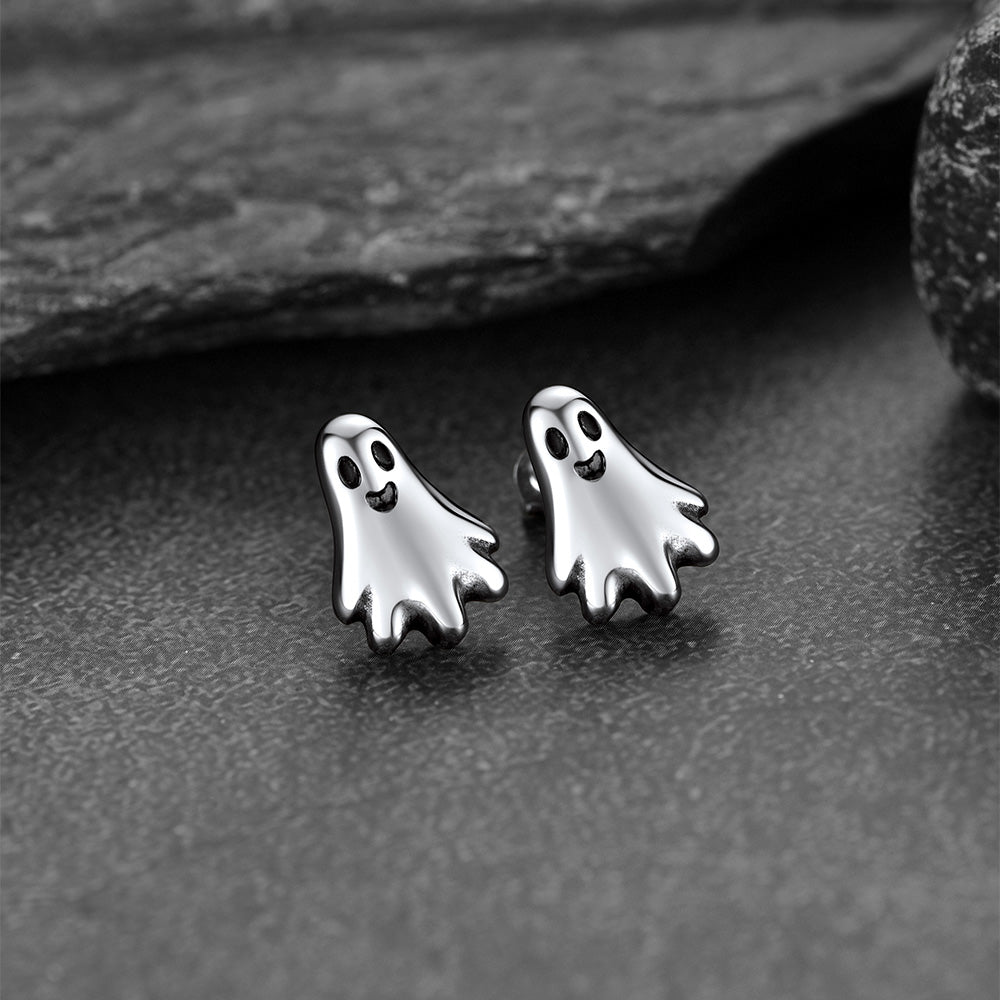 Silver Ghost Stud Earrings for Halloween