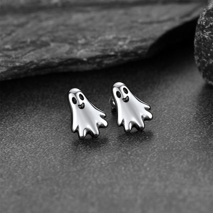 Silver Ghost Stud Earrings for Halloween
