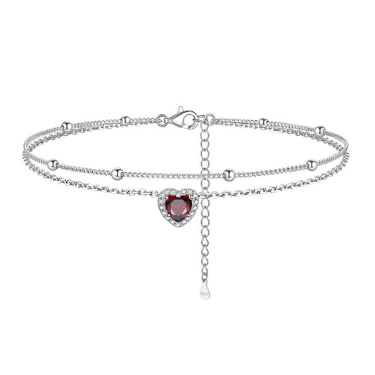 Silver Heart Birthstone Halo Anklet VA19580