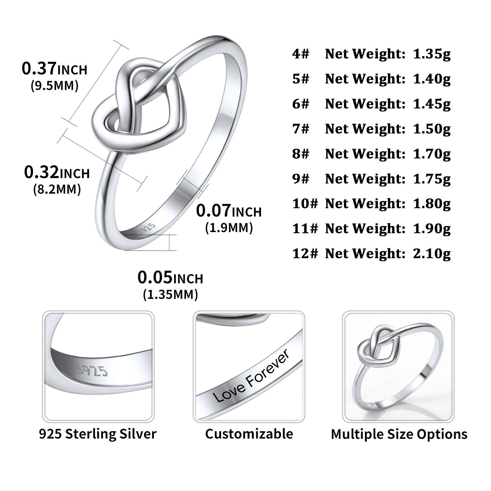 Silver Heart Love Knot Promise Ring Dimension, Durable