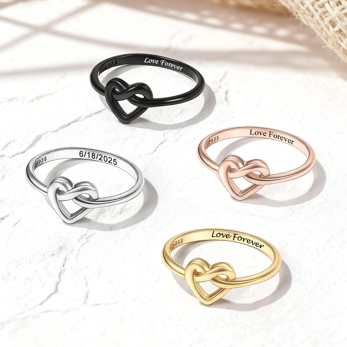 Silver Heart Love Knot Promise Ring in different Color