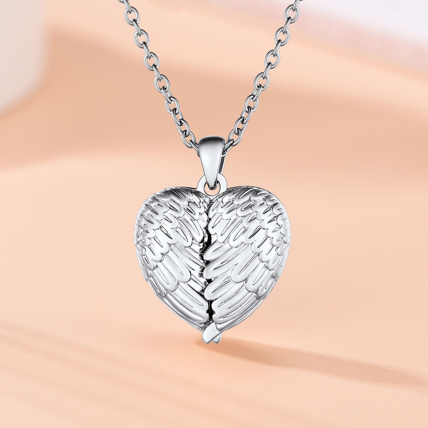 Silver Heart Photo Necklace Angel Wings Locket